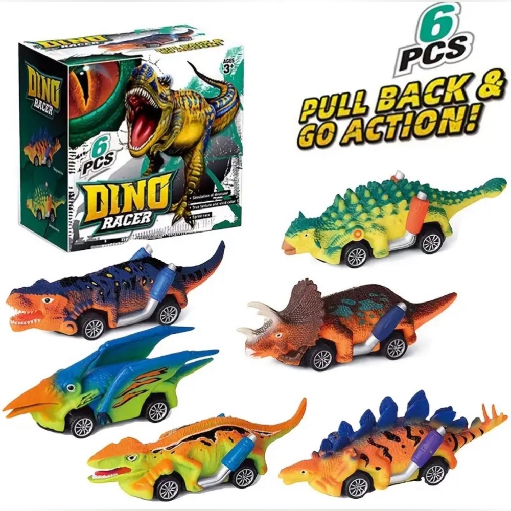 NIB 6pk Pull back Dino cars